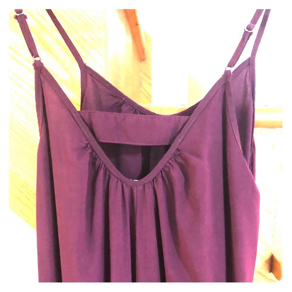 Long, loose-fitting, maroon maxi dress